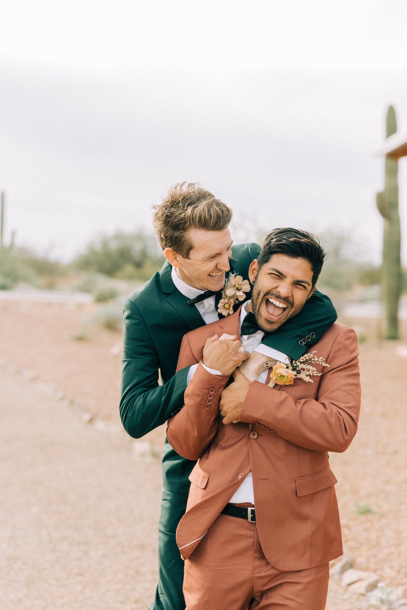 Newlywed Couple Posing for Pictorial Outdoors